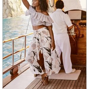 NWT Elan International, Sheer Split Leg Pants,  M, Floral Grey, Swim cover up